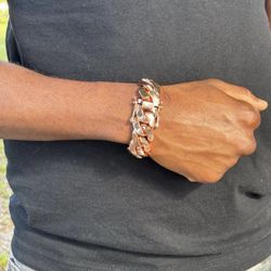 20mm Miami Cuban Link Pink Red Rose Gold Plated Bracelet 18k & 14k Crab Old School Regular Lock