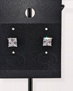 IBB 925 Sterling Silver Princess Cut CZ Stud Earrings  4.75mm Classic Solitaire