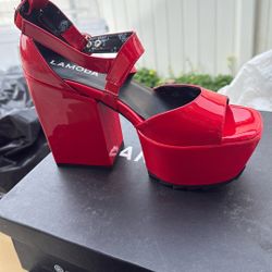 Lamoda Red Enemies Close Chunky Platforms Sandals