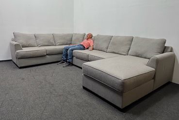 Oversized Tranquility Light Beige Extended Sectional Sofa. Made in USA. We deliver & setup.