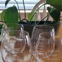 Set Of Four Travel Souvenir Crystal Wine Glasses 