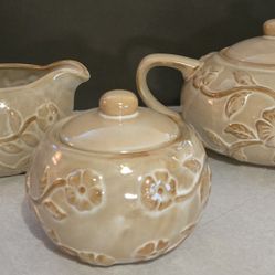 Vintage 3 Piece Glazed  Pottery Set In perfect Condition 