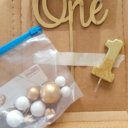 Wooden Cake Topper, Candle And "Balloons Shaped Decor"