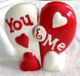 You & Me Heart Shaped- Valentine/Anniversary Piggy Bank-two half-Split Design-Ceramic! New
