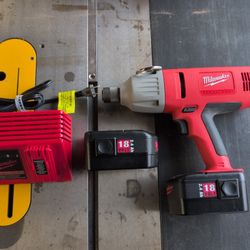 New Old Stock Milwaukee Heavy Duty Impact Wrench With Two Batteries And Charger