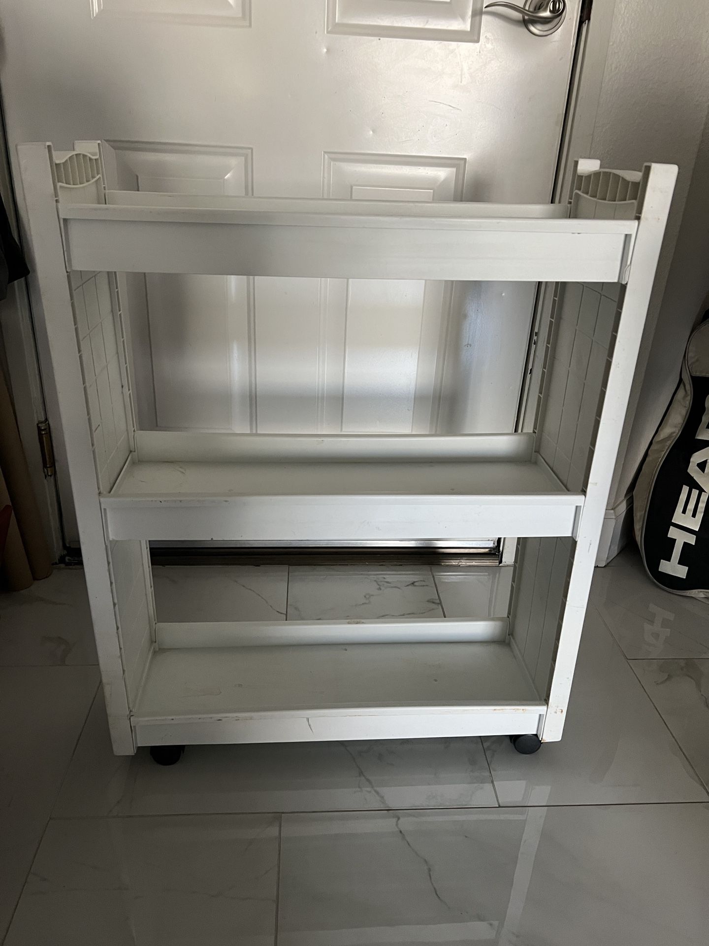 Three Tier White Sliding Rolling Organization Cart