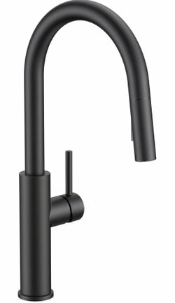 FORIOUS - Grifo de cocina con pulverizador extraíble, negro mate clásico, grifo de fregadero de cocina de arco alto de una sola manija de acero inoxid