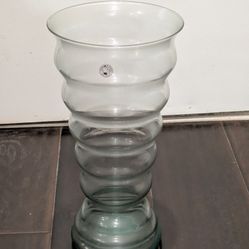 Large Hand Blown Ribbed Glass Vase.  Excellent Condition.  Made In Mexico.