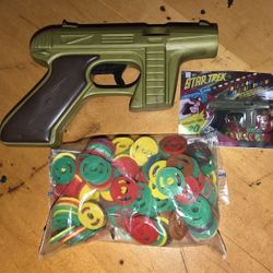 Vintage 1960s Gold Star Trek Rayline Ray Line Tracer Jet Disc Toy Gun w/Discs 
