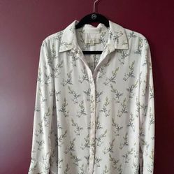 LOFT Floral Botton Down Shirt Top Blouse long sleeve womens size XL extra Large