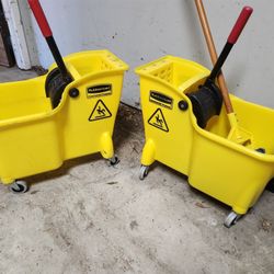 Two Commercial Rubbermaid One Piece Mop Buckets