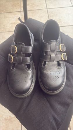 Black Leather Double Buckle Mary Jane Shoes