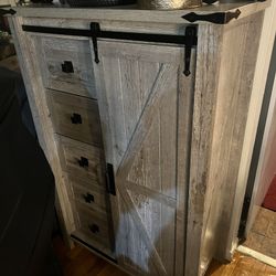 5-Drawer Tall Gray Dresser/Cabinet With Sliding Barn Door 