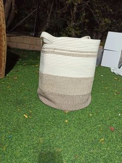 Two-Tone Woven Cotton Rope Storage Basket / Laundry Hamper