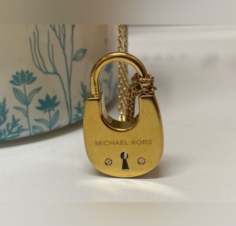 Michael Kors Crystal Paved Gold Padlock Charm Necklace