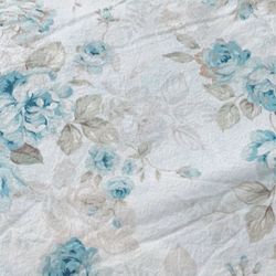 VINTAGE DUSTY BLUE ROSE FABRIC/MATERIAL/ 2.44 YARDS Paid over $35 for the fabric. (True background is vintage cream in color) Very shabby chic ❤️ 88 