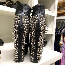 Jeffrey Campbell Spike Damsel Black Leather Platform Wedge Ankle Booties Size 7.5