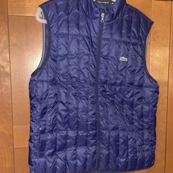 Lacoste Sport Mens Size XL Navy Blue Hooded Quilted Bodywarmer Puffer Vest