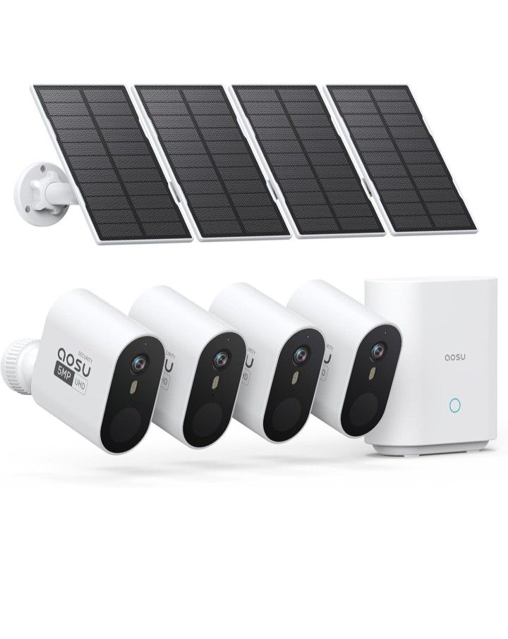 NEW AOSU 3K/5MP Solar Security Cameras Outdoor Wireless, Ultra HD Video Home Security System Kit (THOUSANDS OF 5 STAR REVIEWS) 