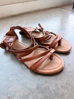 Brown Leather Strappy Flat Sandals