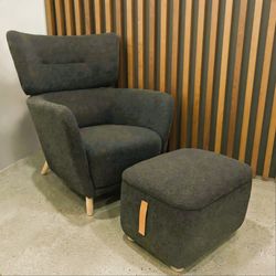 Brand New Staged Furniture-Wing Chair with Ottoman – Black
