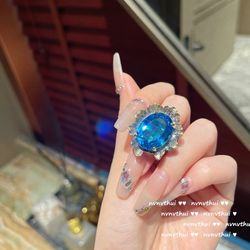 Seawater Topaz Blue Zircon Petal Design 18k Gold-filled Open Ring