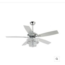52" Nowthen Modern Crystal Chandelier Ceiling Fan with Led Light and Remote Control 5 Blades Chrome