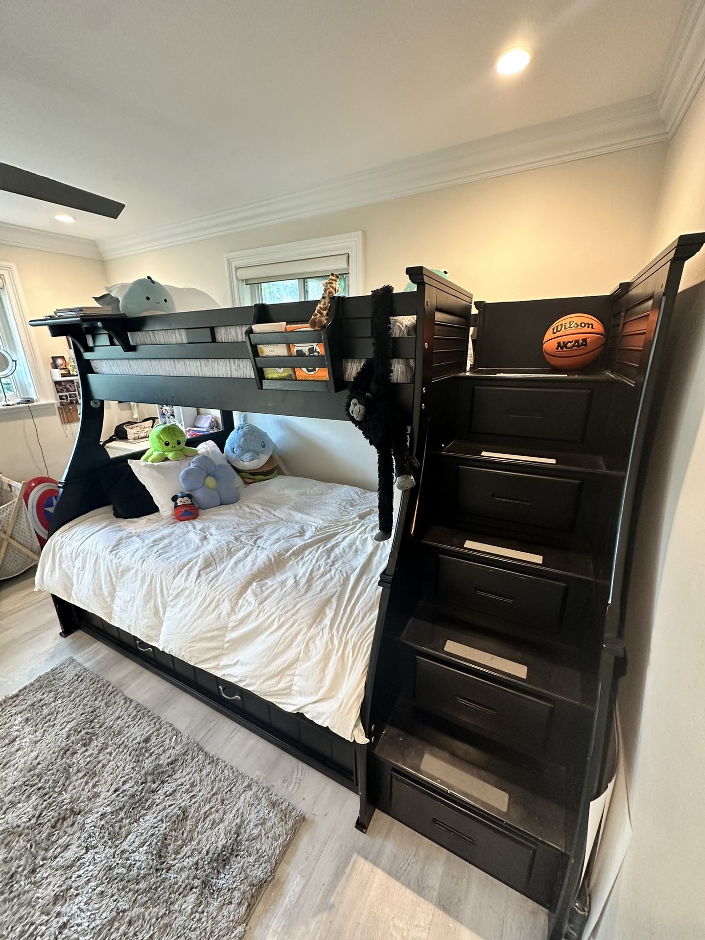 Kids Hilton Head Graphite Twin/Full Step Bunk Plus Trundle & 2Mattresses Included