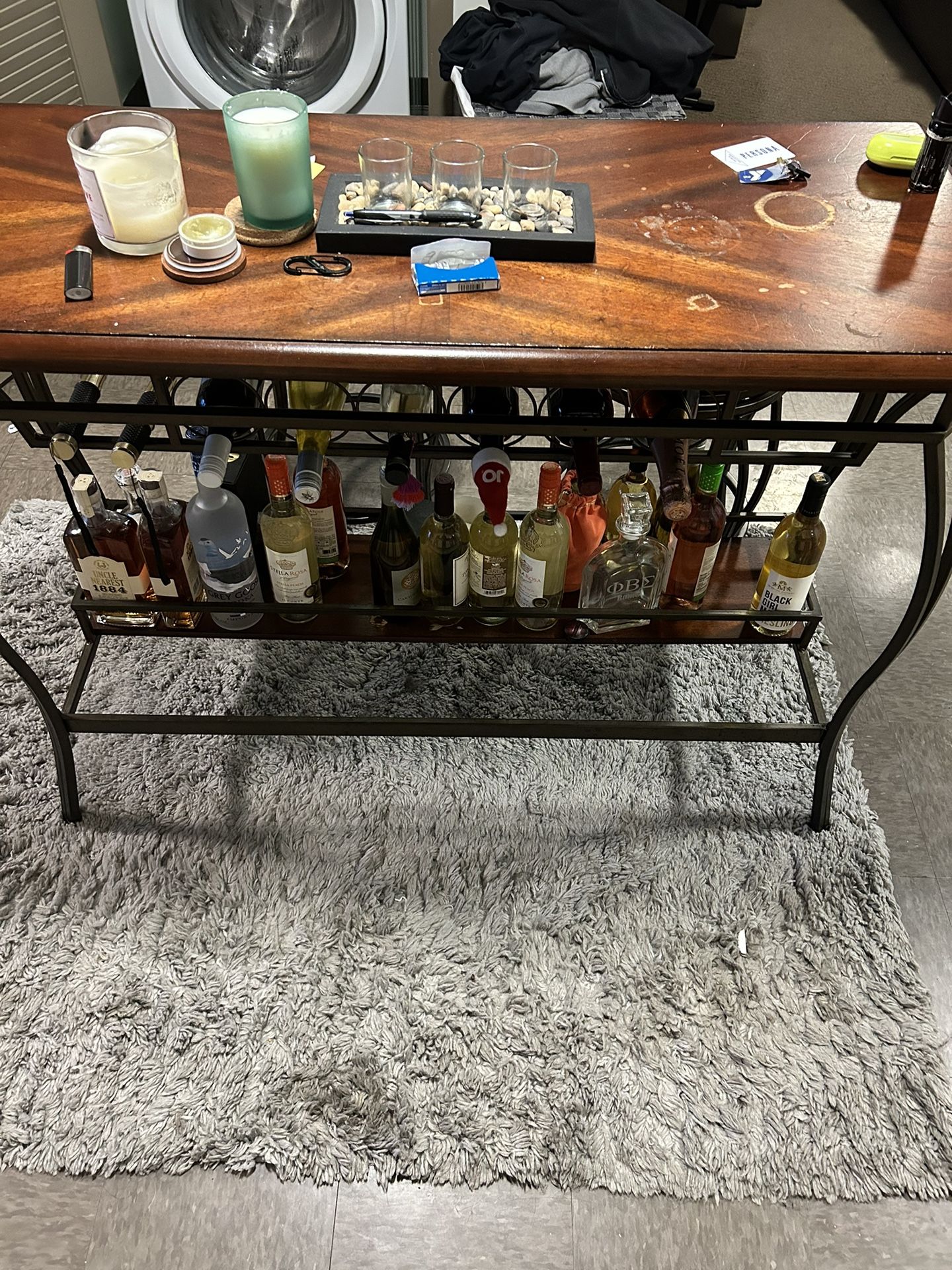 Table With Wine Rack, And Two Barstools