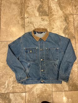 Vintage Polo Ralph Lauren Blue Denim American Flag Jacket w/ Corduroy Collar ~ M