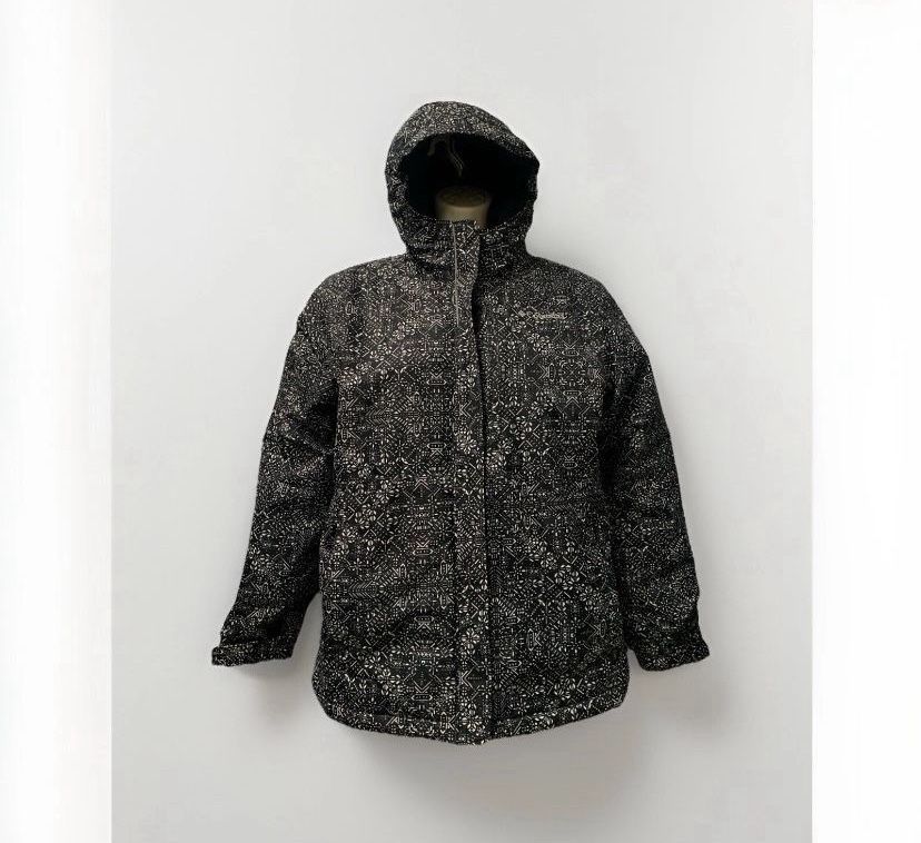 Girls Youth Large Columbia Jacket Omni Heat Waterproof Hooded jacket Black White Pattern 14/16