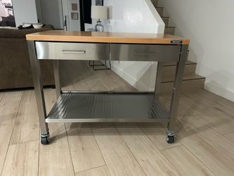 Kitchen Cart w/ Butcher Block Top + Stainless Drawers - Rolling Island