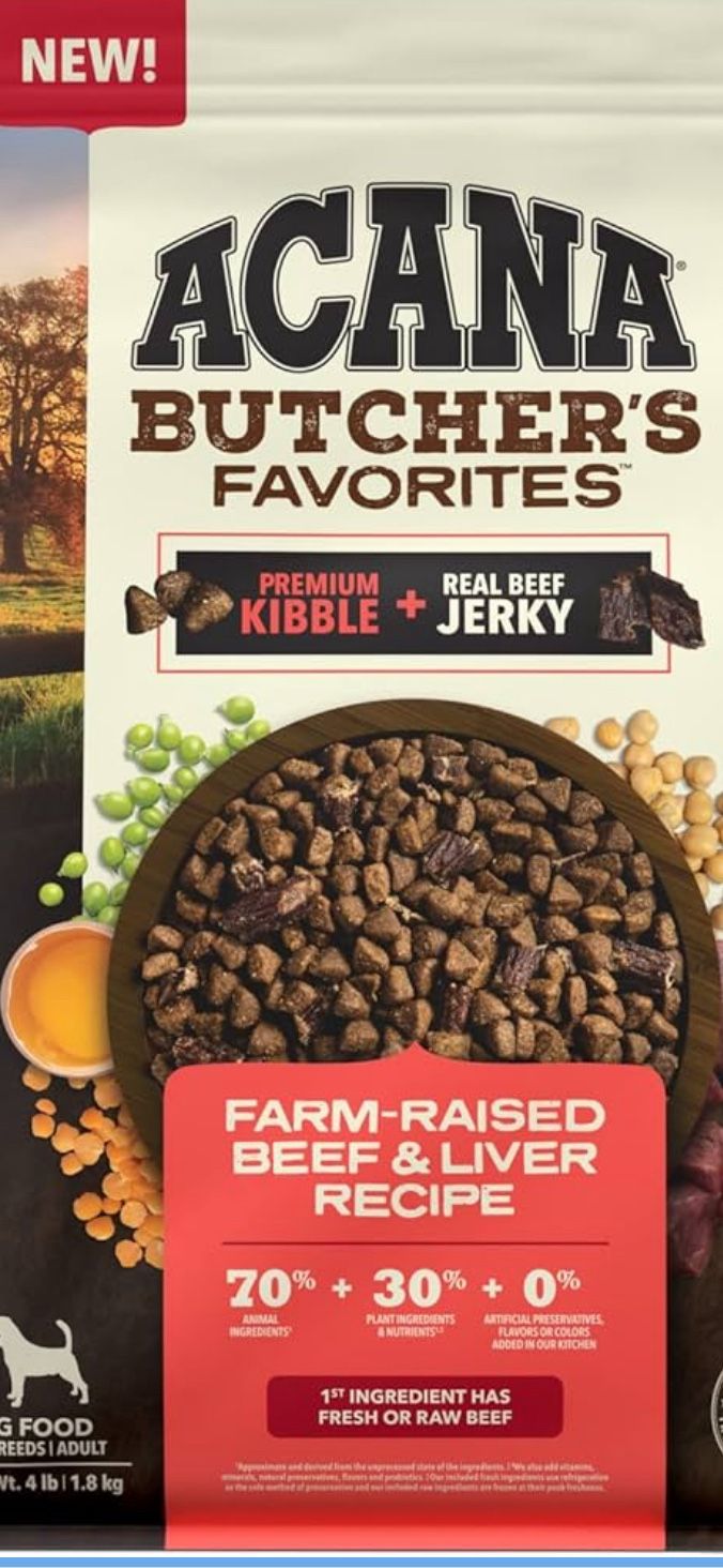 ACANA Butcher’s Favorites Grain-Free Dry Dog Food Farm-Raised Beef & Liver Recipe 4lb Bag