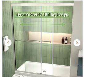 Semi-Frameless Double Sliding Glass Shower Door, 56-60 in. W x 70 in. H 1/4 in. 6mm Walk in Shower W/ Towel Bars, Chorme