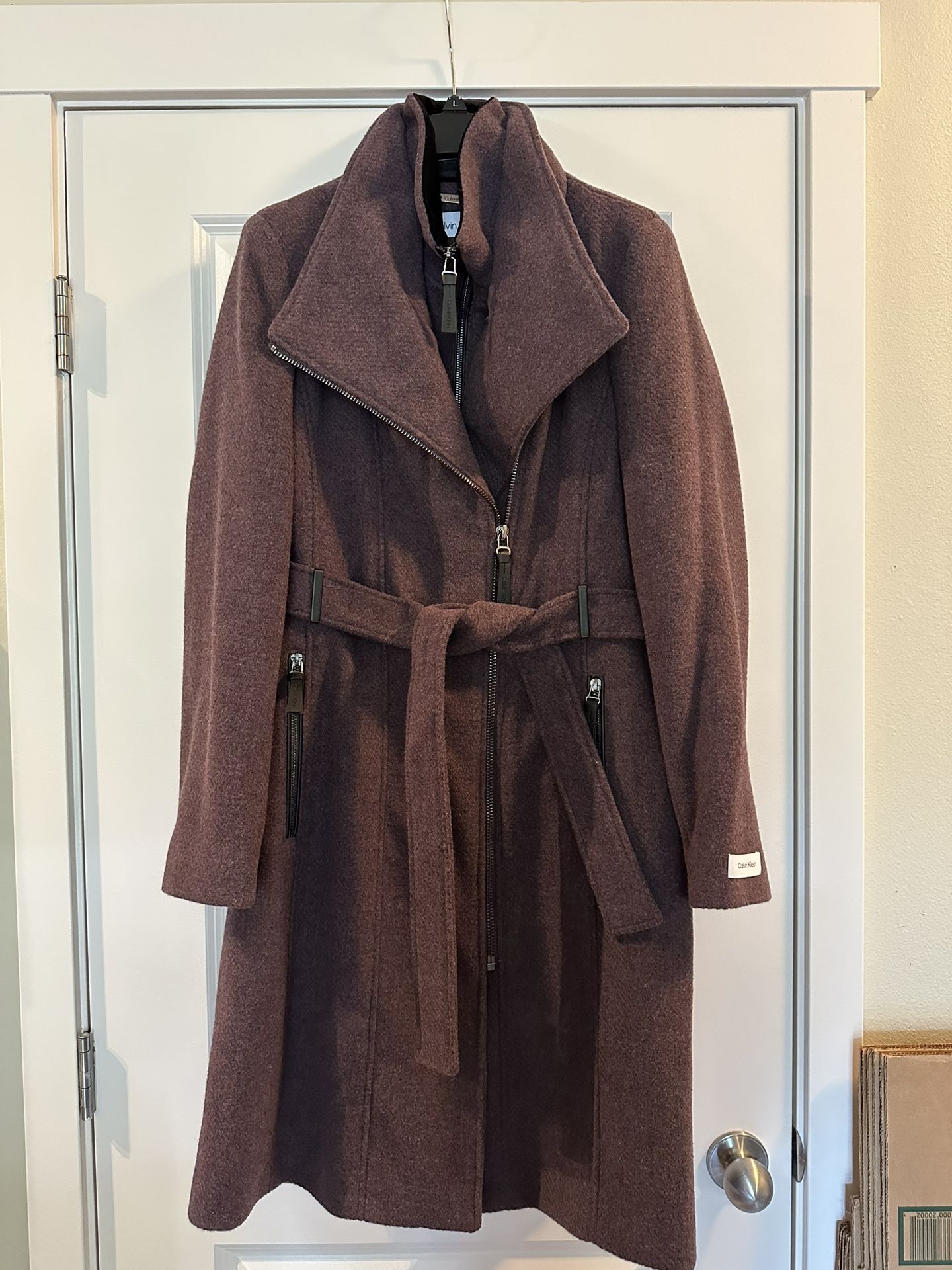 Women’s Calvin Klein Large Plum Noir Belted Wrap Coat *Worn Once*