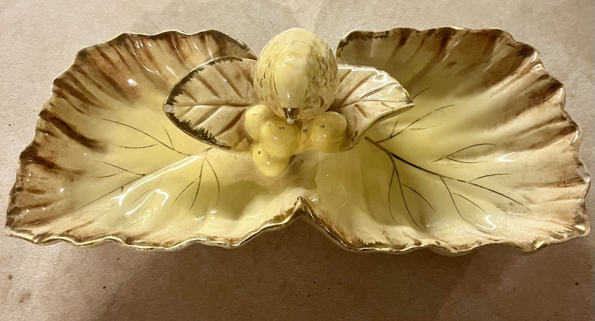1950’s Ceramic Yellow Hummingbird Divided Candy Dish