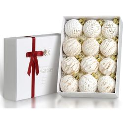 White and Gold Rustic Christmas Ball Ornaments, 3.15 inches Vintage Christmas...