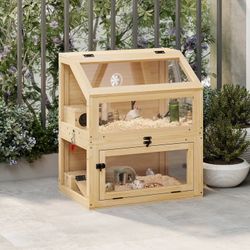 Hamster Cage, COZIWOW 2-Tiers Wood  with Hideouts, Ramps, Acrylic Window, NEW