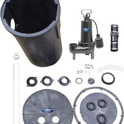 Superior Pump 93015-U Cast Iron Tethered Float Switch Sewage Pump with Basin Kit, 1/2 HP, Black