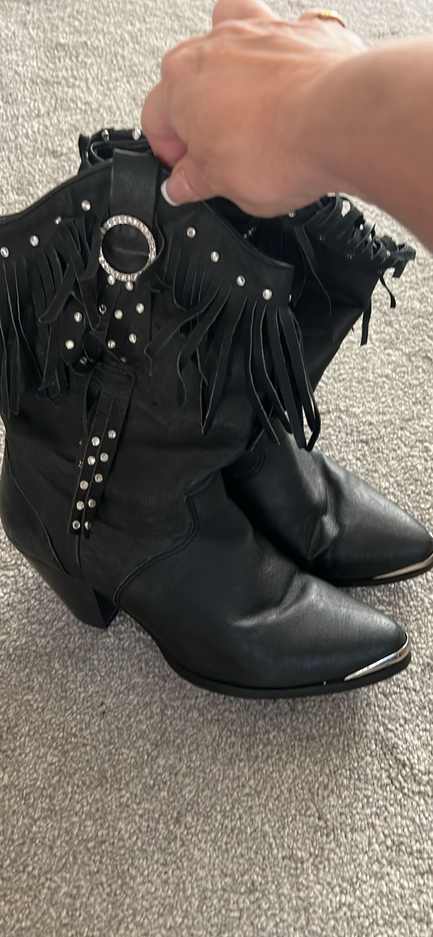 Western Boots Black Leather Size 8