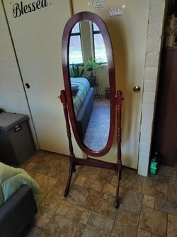 Oval Cheval Floor Mirror Cherry Wood