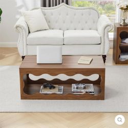 39" MODERN SMALL RECTANGLE WOOD COFFEE TABLE WITH STORAGE