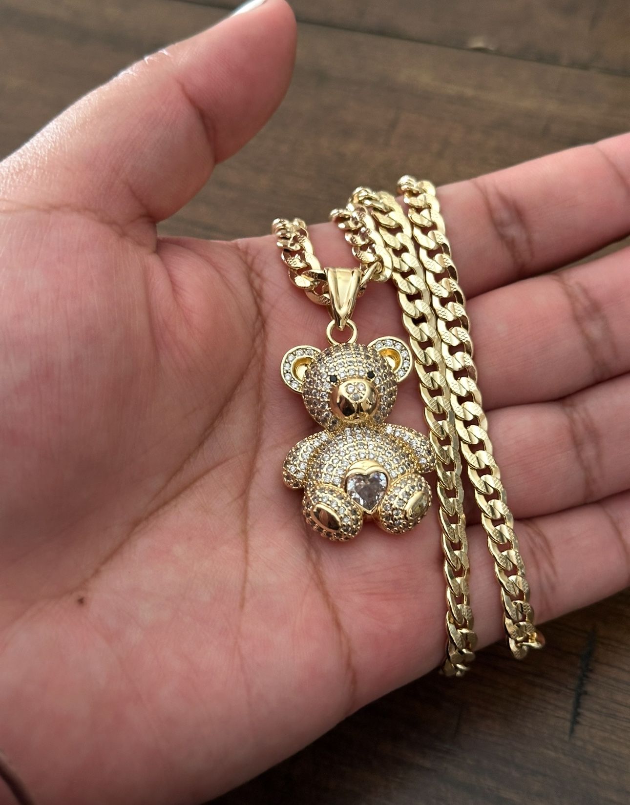 Cuban Chain In Gold Plated With Bear Pendant