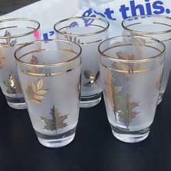 Vintage Glasses Gold Leaves 6 Glasses