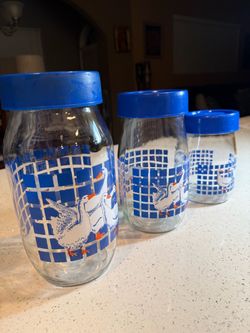 Vintage 1982 Carlton Glass Goose Canister Set – Blue & White