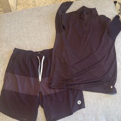 Vuori Burgundy Quarter Zip And Lined Shorts 