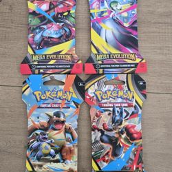 For Sale: 
Brand New in Box Pokemon Trading Card Game Mega Evolution Sleeved Booster Pack