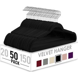 50 Pack Of Black Velvet Hangers 