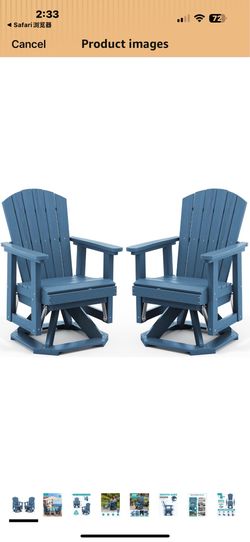 New in box SERWALL Adirondack Swivel Glider Chair, HDPE Patio Glider Set of 2, All-Weather Glider Chair for Porch, Balcony, Navy Blue, a041-156