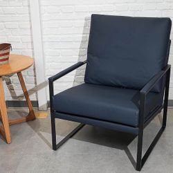 Black Color StoneCreek Accent Chair, Modern Armchair with Metal Frame, Leather Single Sofa Chair with Thick Padded Backrest, Upholstered Lou
